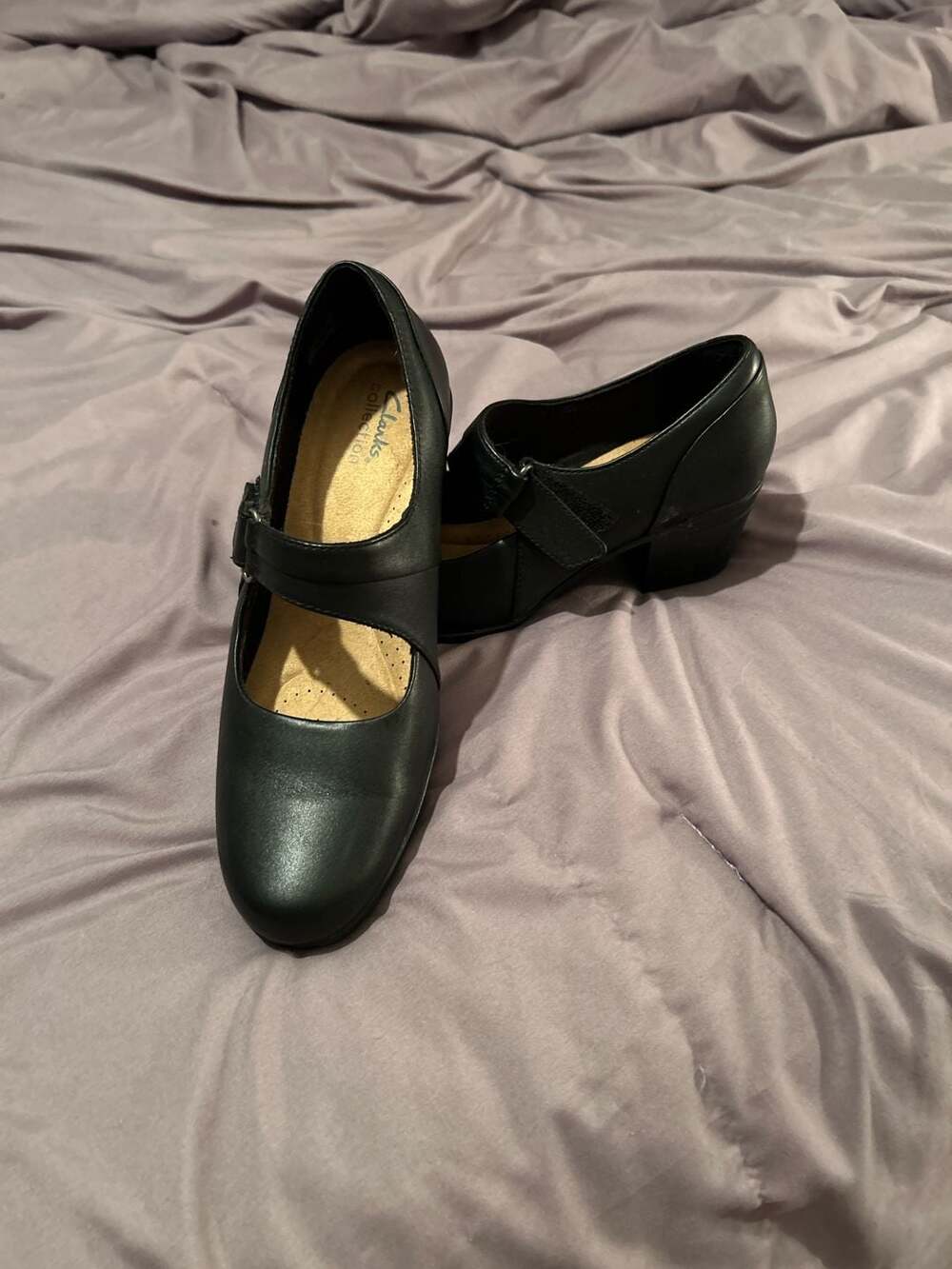 Clarks Black Mary Jane Block Heel Shoes